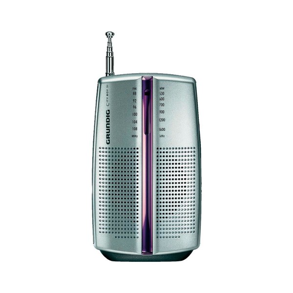 Grundig city 31 plata radio am/fm portátil con altavoz y auriculares