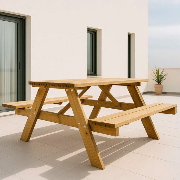Mesa picnic de madera 177 x 152 x 71 cm